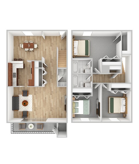 Floor plan for 3 beds, 2 baths, 1523 sqft